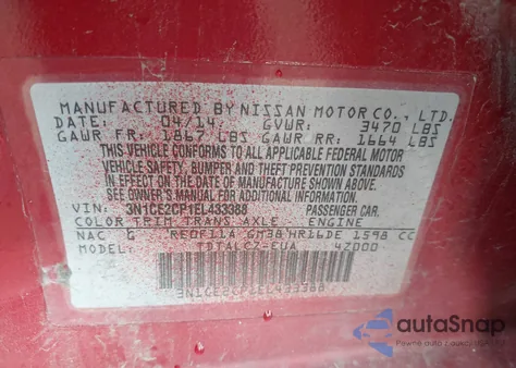 2014 Nissan Versa Note S Plus z USA, uszkodzony, nr VIN 3N1CE2CP1EL433388